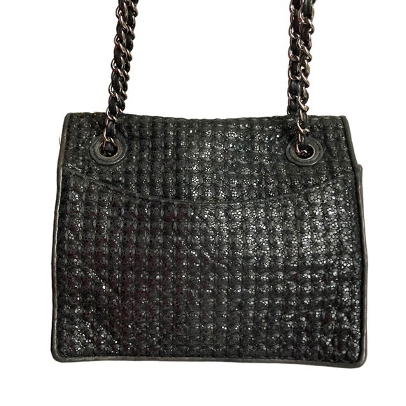 Tory Burch Sparkle Fleming Black Tweed Convertible Crossbody Shoulder Bag